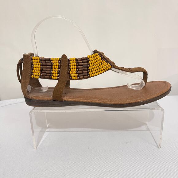 Minnetonka Ankle Sandals Womens 9 Brown Leather Yellow Beads Gladiator BOHO - Picture 6 of 9